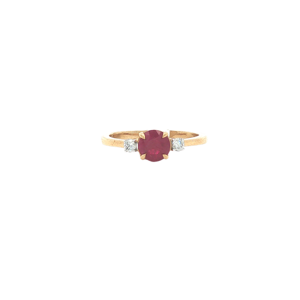 Ruby & Diamond Three Stone Ring | 10KT Yellow Gold | Barnes Jewelers Goldsboro NC Barnes Jewelers Goldsboro, NC