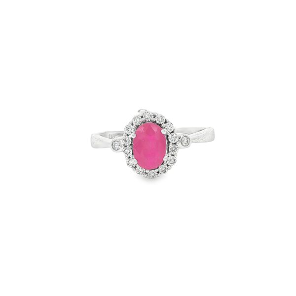 Ruby & Diamond Oval Halo Ring | 10KT White Gold | Barnes Jewelers Goldsboro NC Barnes Jewelers Goldsboro, NC