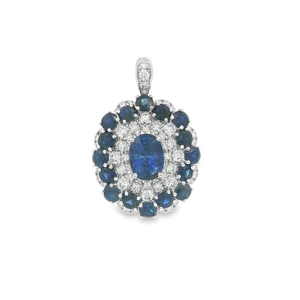 Convertible Sapphire & Diamond Triple Halo Ring/Pendant | 14KT White Gold | Barnes Jewelers Goldsboro NC Image 3 Barnes Jewelers Goldsboro, NC
