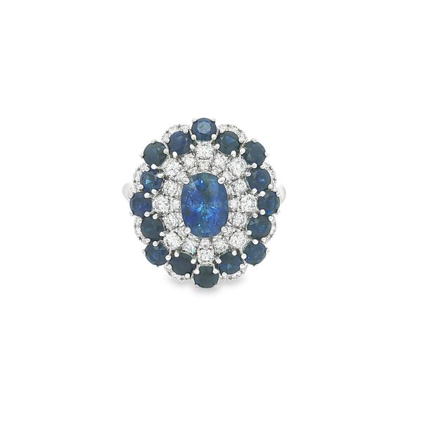 Convertible Sapphire & Diamond Triple Halo Ring/Pendant | 14KT White Gold | Barnes Jewelers Goldsboro NC Barnes Jewelers Goldsboro, NC