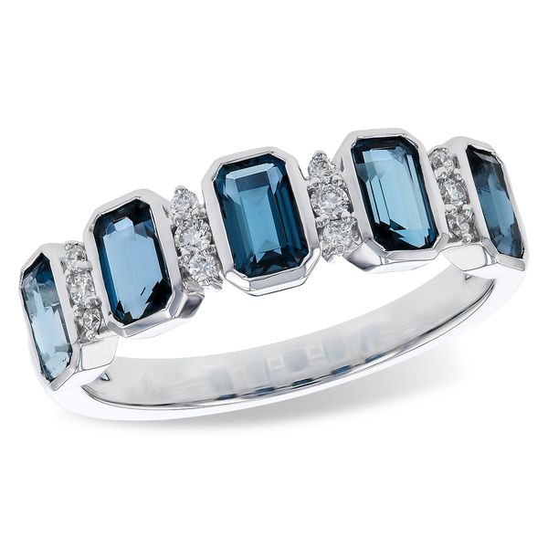 Allison Kaufman London Blue Topaz & Diamond Five Stone Band | 14KT White Gold | Barnes Jewelers Goldsboro NC Barnes Jewelers Goldsboro, NC