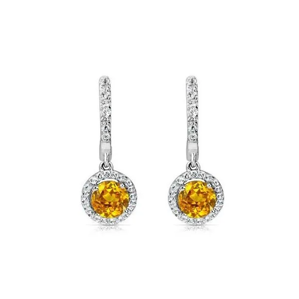ITALGEM - Rhodium Sterling Silver Dangle Earrings, with 2 6mm Round Golden Citrines and CZ Halos, 1.40ctw. November,  H37E112WGC Barnes Jewelers Goldsboro, NC