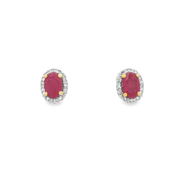 Ruby & Diamond Stud Earrings | 14KT Yellow Gold | Barnes Jewelers Goldsboro NC Barnes Jewelers Goldsboro, NC