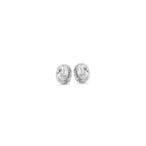 Rhodium Sterling Silver Stud Earrings with Two 6x4mm Created White Sapphires. Barnes Jewelers Goldsboro, NC