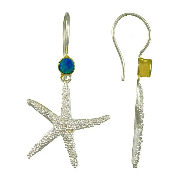 MICHOU  Starfish Dangle Earrings, Sterling silver and 22KT Gold Vermeil, Opal Doublet  151031 Barnes Jewelers Goldsboro, NC