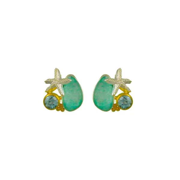 MICHOU  Starfish Stud Earrings, Sterling Silver and 22KT Gold Vermeil, Swiss Blue Topaz and Opaque Amazonite  161011 Barnes Jewelers Goldsboro, NC