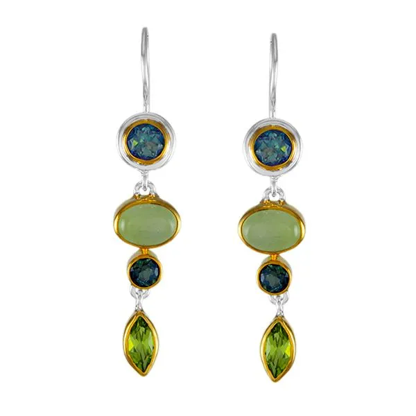 MICHOU  Cascading Dangle Earrings, Sterling Silver and 22KT Gold Vermeil, Delicious Topaz, Prehnite, Envy Topaz and Peridot  20212011G Barnes Jewelers Goldsboro, NC