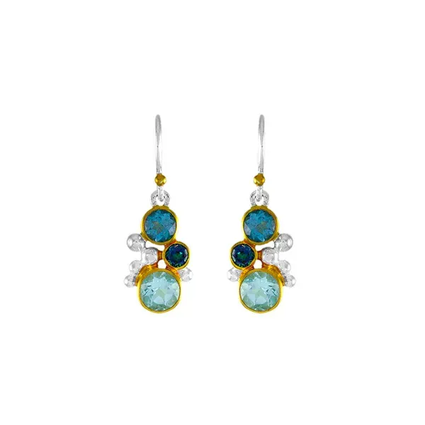 MICHOU  Cluster Dangle Earrings, Sterling Silver and 22KT Gold Vermeil, Baby Blue Topaz, Sky Blue Topaz and Trendy Solo Topaz  20222031P Barnes Jewelers Goldsboro, NC