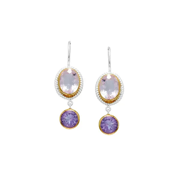 MICHOU  Rose De France and Rose Quartz Dangle Earrings, Sterling Silver and 22KT Gold Vermeil  20246011RDF Barnes Jewelers Goldsboro, NC