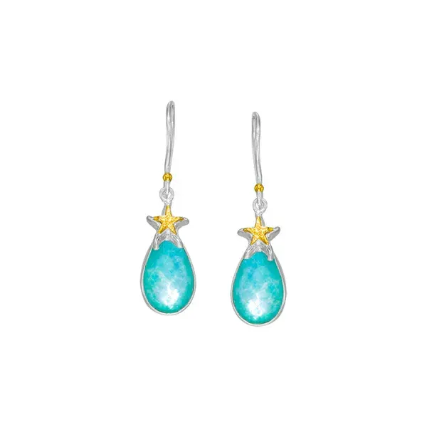 MICHOU  Starfish Teardrop Dangle Earrings, Sterling Silver and 14KT Yellow Gold, Amazonite + Mother of Pearl  20241071 Barnes Jewelers Goldsboro, NC