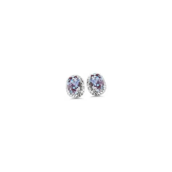 Rhodium Sterling Silver Stud Earrings with 2 6x4mm Created Alexandrites Barnes Jewelers Goldsboro, NC