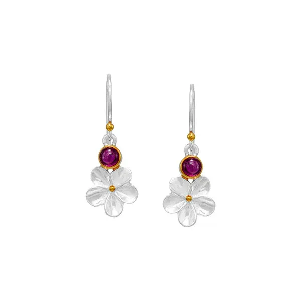 MICHOU  Flower Dangle Earrings with Bezel Set Rhodolite Garnet, Sterling Silver and 22KT Yellow Gold Vermeil  20231241 Barnes Jewelers Goldsboro, NC