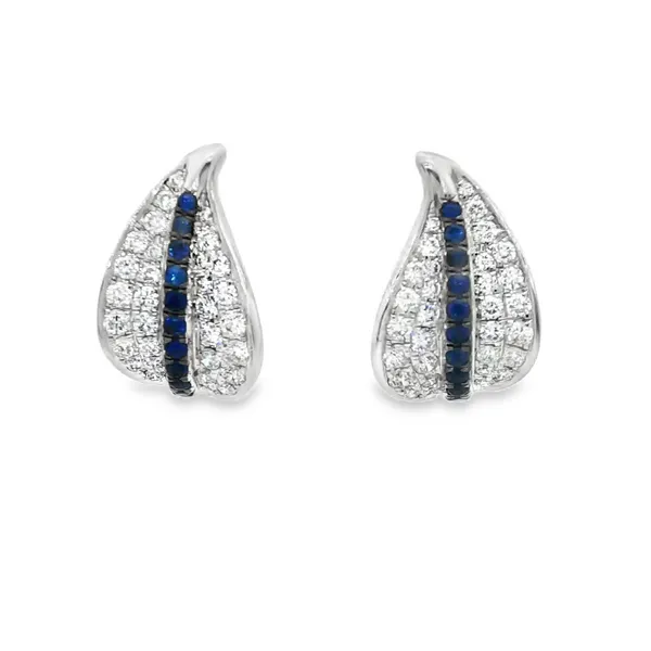 SOPRAFFINO  Sapphire and Diamond Leaf Hoop Earrings, 14KT White Gold, 0.32TGW Round Blue Sapphires, 0.82CTTW Round Diamonds, Color: G/H, Clarity: SI1  Barnes Jewelers Goldsboro, NC