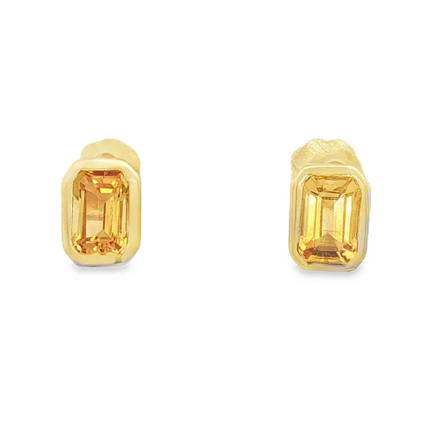 PARAGON  Bezel Set Citrine Stud Earrings, 14KT Yellow Gold, 1.40TGW Emerald Citrines  S7864CR-05 Barnes Jewelers Goldsboro, NC