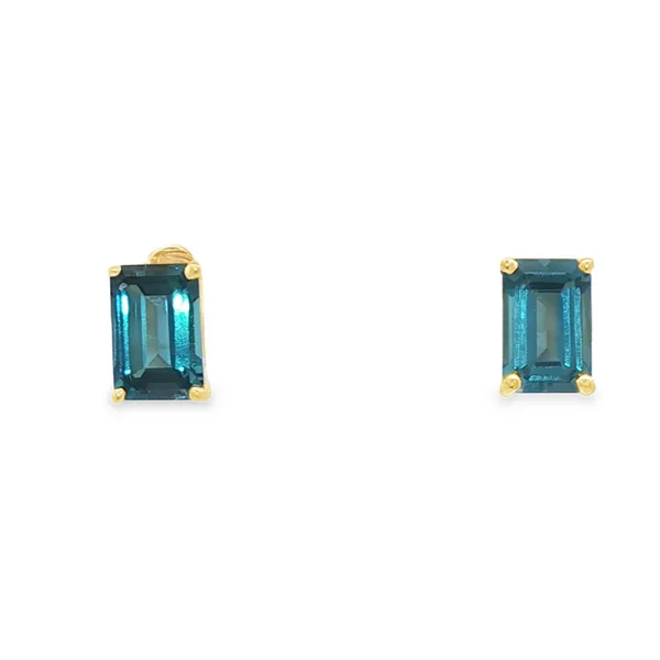 PARAGON  London Blue Topaz Stud Earrings, 14KT Yellow Gold, 1.50TGW Emerald London Blue Topaz  S6864LB-01 Barnes Jewelers Goldsboro, NC