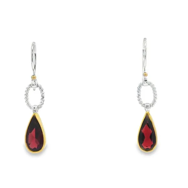 MICHOU  Garnet Dangle Earrings, Sterling Silver and 22KT Gold Vermeil, Garnet  197041 Image 2 Barnes Jewelers Goldsboro, NC