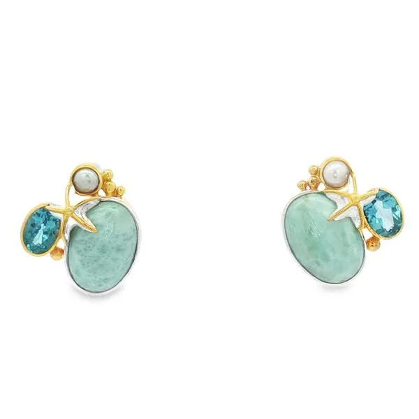 MICHOU  Sea Life Stud Earrings, Sterling Silver, 22KT Yellow Gold Vermeil, Amazonite, Trendy Solo Topaz, Baby Blue Topaz, Sky Blue Topaz  20251061 Barnes Jewelers Goldsboro, NC