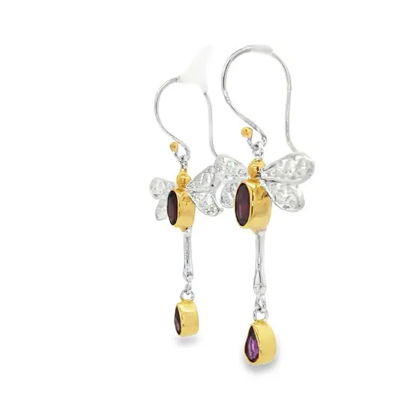 MICHOU  Dragonfly Dangle Earrings, Sterling Silver, 22KT Yellow Gold Vermeil, African Amethyst, Rhodolite Garnet  20253051 Image 2 Barnes Jewelers Goldsboro, NC