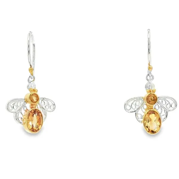 MICHOU  Bee Dangle Earrings, Sterling Silver, 22KT Yellow Gold Vermeil, Citrine, Smokey Quartz  20253061 Barnes Jewelers Goldsboro, NC