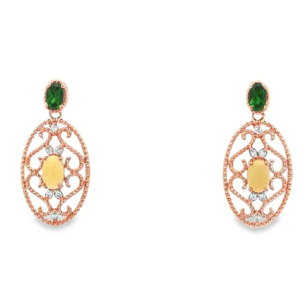 PARAGON  Vintage Style Opal and Diamond Oval Drop Earrings, 14KT Rose Gold, 1.30TGW Oval Opals, 0.12CTTW Round Diamonds  E3205OPTS Barnes Jewelers Goldsboro, NC