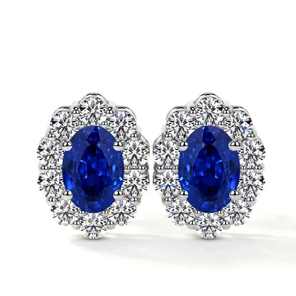Sapphire & Diamond Halo Stud Earrings | Barnes Jewelers, Goldsboro NC Barnes Jewelers Goldsboro, NC