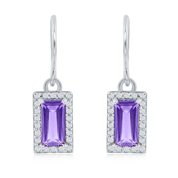Amethyst Halo Dangle Earrings | Sterling Silver | Barnes Jewelers Goldsboro NC Barnes Jewelers Goldsboro, NC