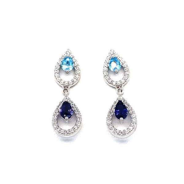 Double Drop Blue Topaz & Iolite Dangle Earrings | Sterling Silver | Barnes Jewelers Goldsboro NC Barnes Jewelers Goldsboro, NC