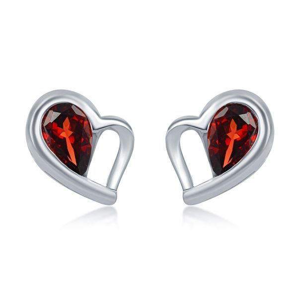 Garnet Heart Stud Earrings | Sterling Silver | Barnes Jewelers Goldsboro NC Barnes Jewelers Goldsboro, NC