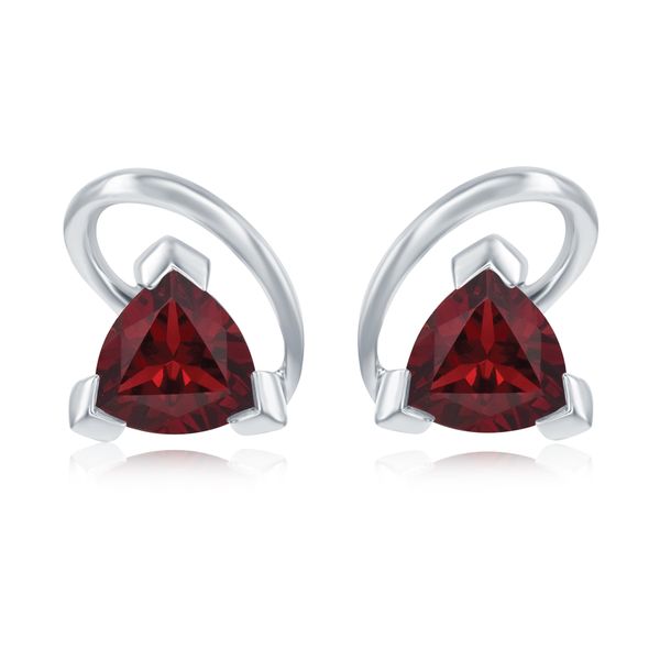Garnet Trillion Stud Earrings | Sterling Silver | Barnes Jewelers Goldsboro NC Barnes Jewelers Goldsboro, NC