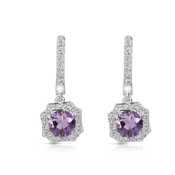 Amethyst Halo Dangle Earrings | Sterling Silver | Barnes Jewelers Goldsboro NC Barnes Jewelers Goldsboro, NC