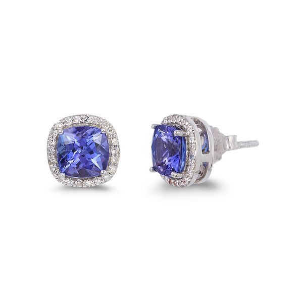Tanzanite & Diamond Halo Stud Earrings | 14KT White Gold | Barnes Jewelers Goldsboro NC Barnes Jewelers Goldsboro, NC