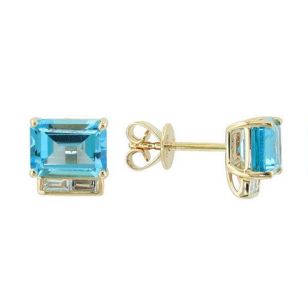 Swiss Blue Topaz & Diamond Stud Earrings | 14KT Yellow Gold | Barnes Jewelers Goldsboro NC Barnes Jewelers Goldsboro, NC