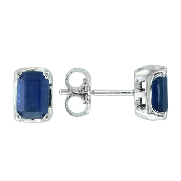 Emerald Cut Sapphire Stud Earrings | 14KT White Gold | Barnes Jewelers Goldsboro NC Barnes Jewelers Goldsboro, NC