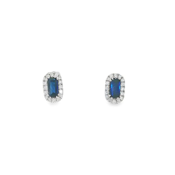 Sapphire & Diamond Halo Stud Earrings | 10KT White Gold | Barnes Jewelers Goldsboro NC Barnes Jewelers Goldsboro, NC