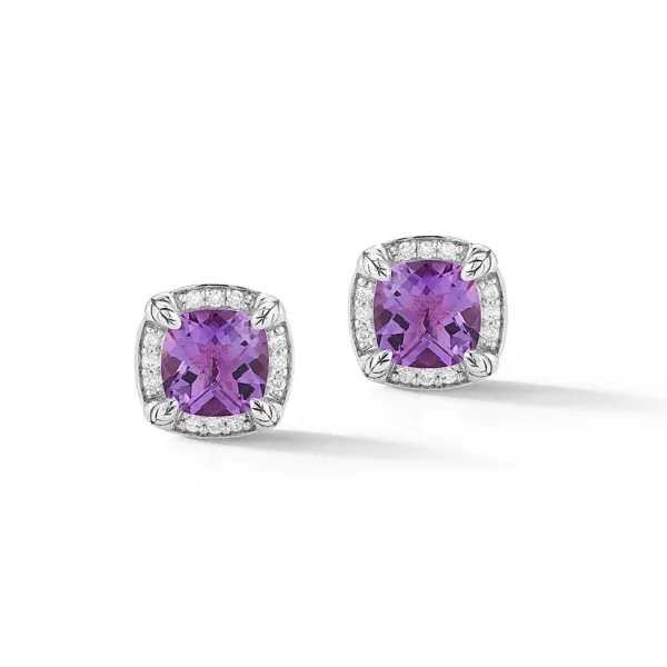 JAI Amethyst & Diamond Halo Earrings | Sterling Silver | Barnes Jewelers Goldsboro NC Barnes Jewelers Goldsboro, NC