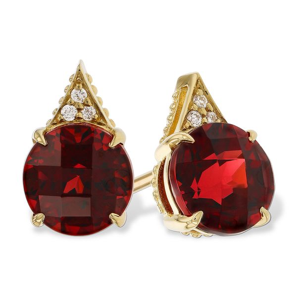 Allison Kaufman Garnet & Diamond Stud Earrings | 14KT Yellow Gold | Barnes Jewelers Goldsboro NC Barnes Jewelers Goldsboro, NC
