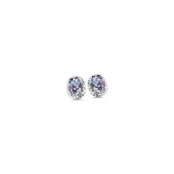 Rhodium Sterling Silver Stud Earrings with 2 6x4mm Created Alexandrites Barnes Jewelers Goldsboro, NC