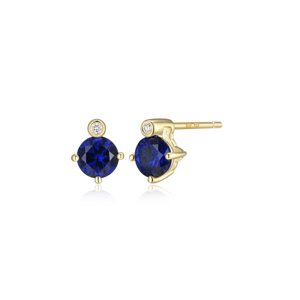 ELLE Created Sapphire & Lab Grown Diamond September Birthstone Stud Earrings | 14KT Gold Plated Sterling Silver | Barnes Jewelers Goldsboro NC Barnes Jewelers Goldsboro, NC