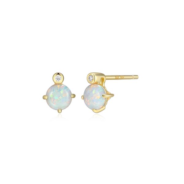ELLE Created Opal & Lab Grown Diamond October Birthstone Stud Earrings | 14KT Gold Plated Sterling Silver | Barnes Jewelers Goldsboro NC Barnes Jewelers Goldsboro, NC