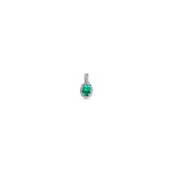 Rhodium Sterling Silver Pendant with One 7x5mm Created Emerald. 18