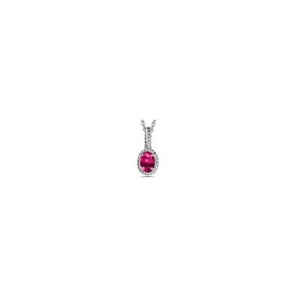 Rhodium Sterling Silver Pendant with One 7x5mm Created Ruby. 18