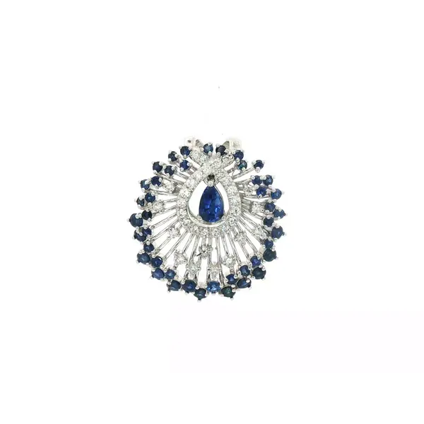 SOPRAFFINO  Sapphire and Diamond Ornate Pendant, 14KT White Gold, 1.79TGW Pear and Round Blue Sapphires, .45CTTW Round Diamonds, Color: G/H, Clarity:  Barnes Jewelers Goldsboro, NC
