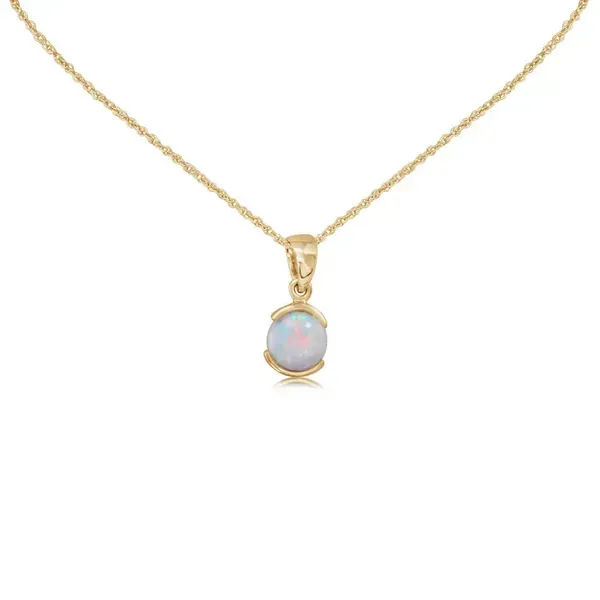 PARLE  Half Bezel Set Opal Pendant, 14KT Yellow Gold, 0.54TGW Round Australian Opal, 18