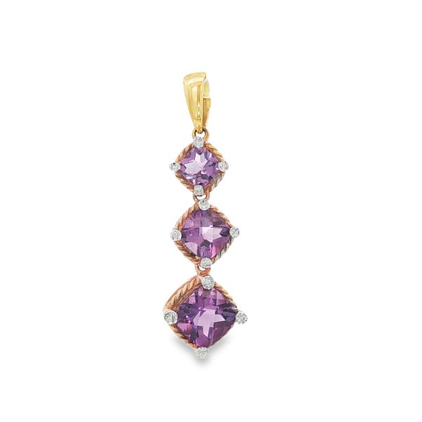Three Stone Amethyst Pendant | 10KT Yellow Gold | Barnes Jewelers Goldsboro NC Barnes Jewelers Goldsboro, NC