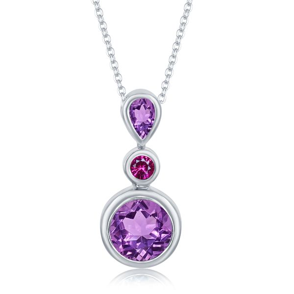 Amethyst & Rhodolite Garnet Drop Pendant | Sterling Silver | Barnes Jewelers Goldsboro NC Barnes Jewelers Goldsboro, NC