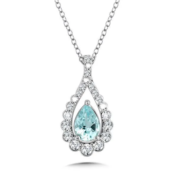 SDC  Teardrop Aquamarine and Diamond Necklace, 14KT White Gold, 0.60TGW Pear Aquamarine, 0.33CTTW Round Diamonds, 18