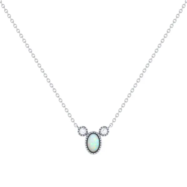 LUVMYJEWELRY  Oval Shaped Opal Necklace, 14KT White Gold, 18