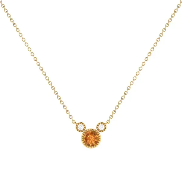LUVMYJEWELRY  Round Shaped Citrine Necklace, 14KT Yellow Gold, 18