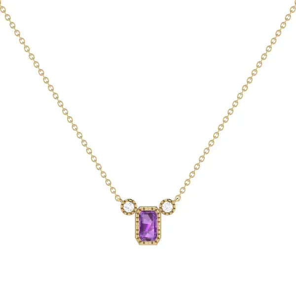 LUVMYJEWELRY  Emerald Shaped Amethyst Necklace, 14KT Yellow Gold, 18