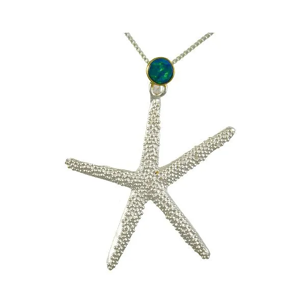 MICHOU  Starfish Necklace, Sterling Silver and 22KT Gold Vermeil, Opal Doublet, 18